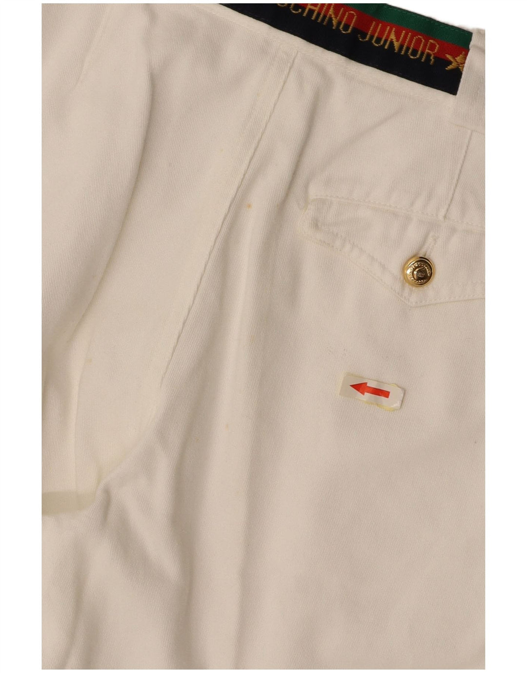 Spodnie garniturowe chłopięce MOSCHINO z grafiką, 9-10 lat W24 L25 biała bawełna