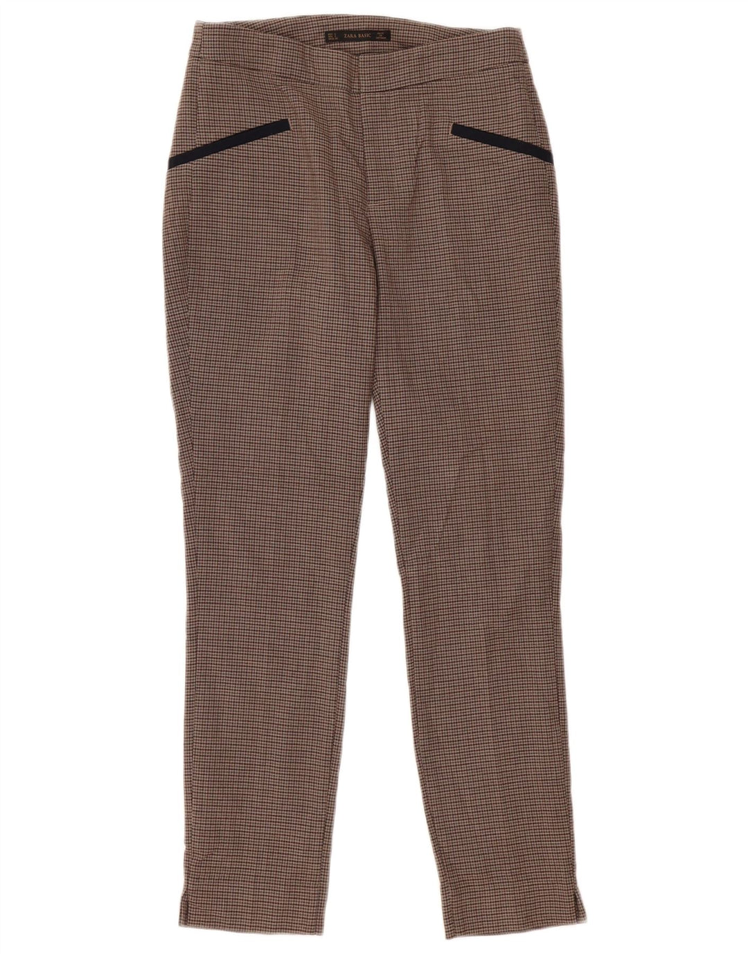 Spodnie damskie Zara Slim Casual, małe W26 L28 w brązową kratkę