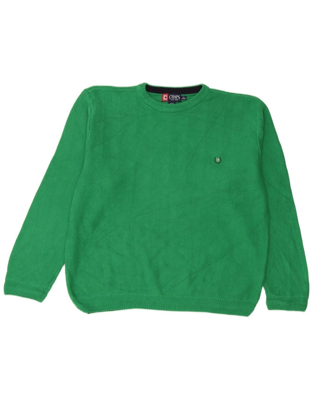 Męski sweter z wycięciem pod szyją Chaps XL, zielona bawełna w jodełkę