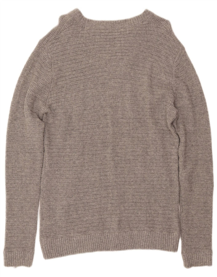 Crew Clothing Męski sweter z okrągłym dekoltem, duży, szary, wełniany