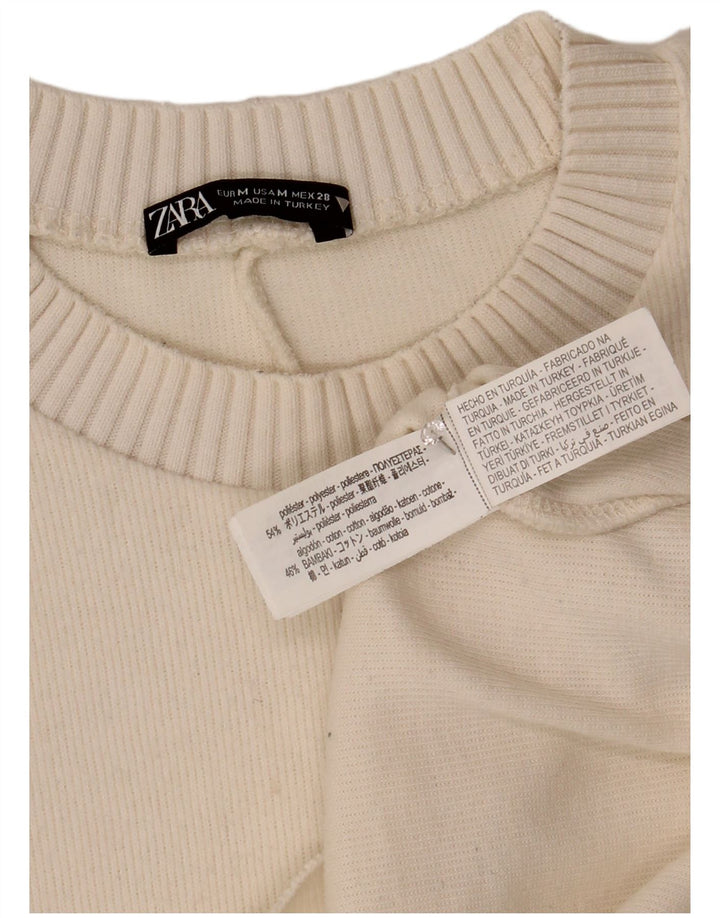 Damski sweter Zara z okrągłym dekoltem, UK 14, średni biały poliester