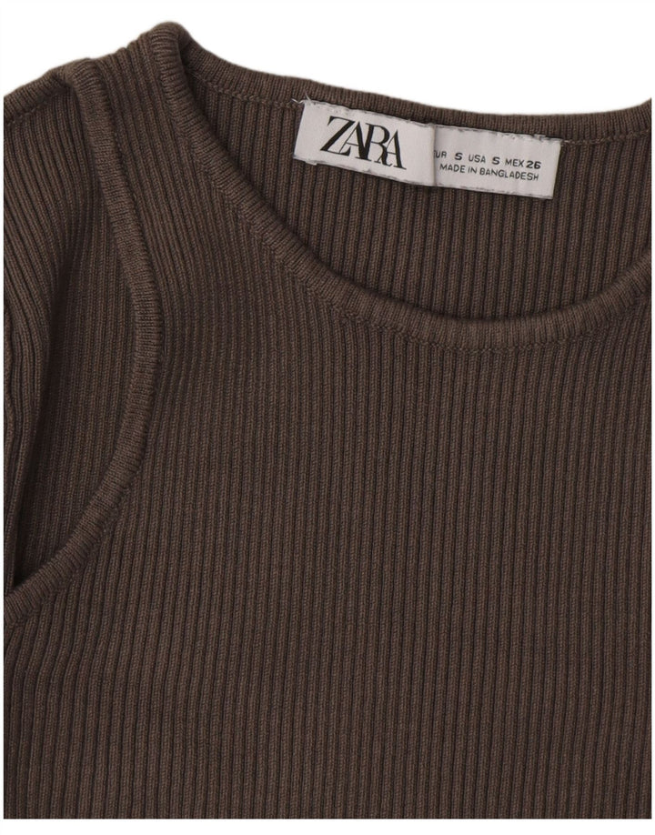 Damski sweter ZARA z dekoltem w łódkę, UK 8, mały, brązowy