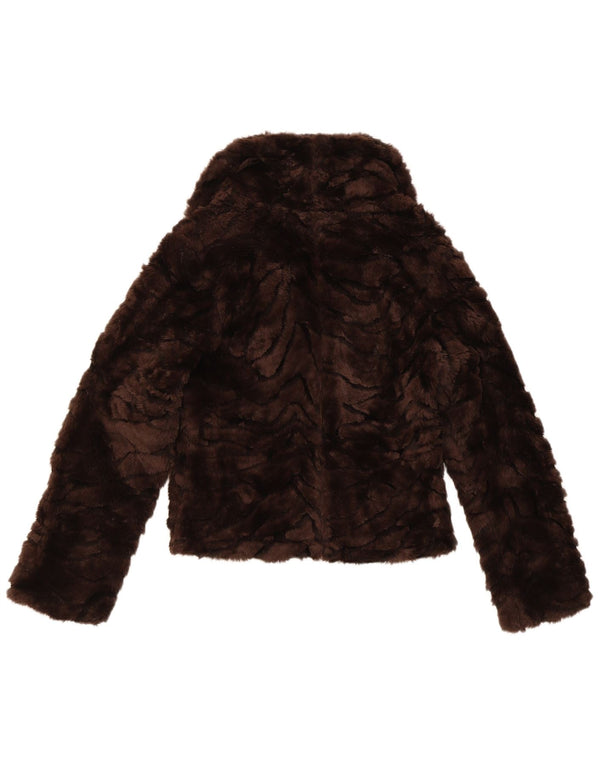 Damska kurtka bomber ze sztucznego futra w stylu vintage, UK 10, mały, brązowy poliester