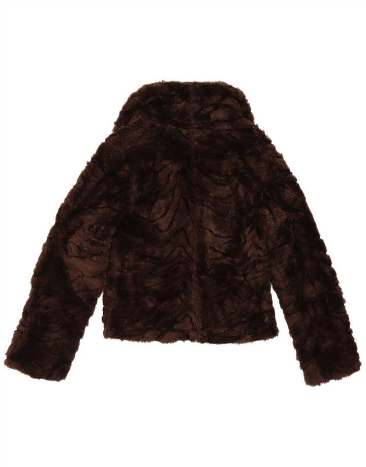 Damska kurtka bomber ze sztucznego futra w stylu vintage, UK 10, mały, brązowy poliester