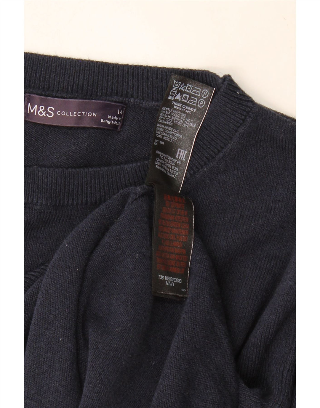 MARKS & SPENCER Womens Crew Neck Jumper Sweater UK 14 Medium Navy Blue Vintage Marks & Spencer and Second-Hand Marks & Spencer from Messina Hembry 