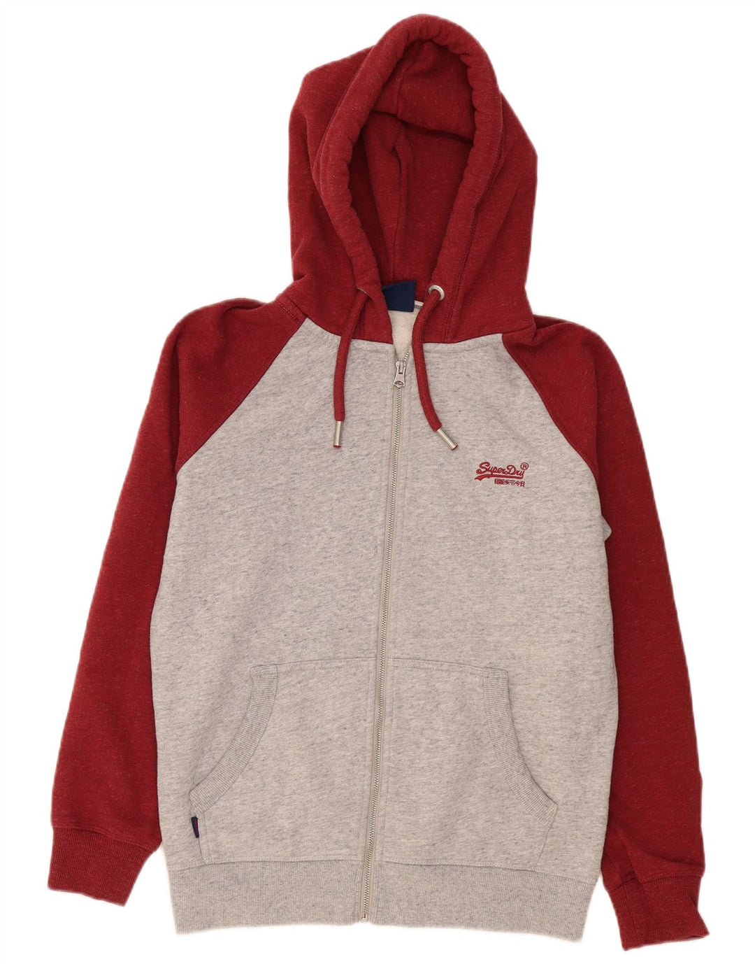 Męski sweter z kapturem Superdry i zamkiem błyskawicznym Średnioszary, bawełniany blok kolorów
