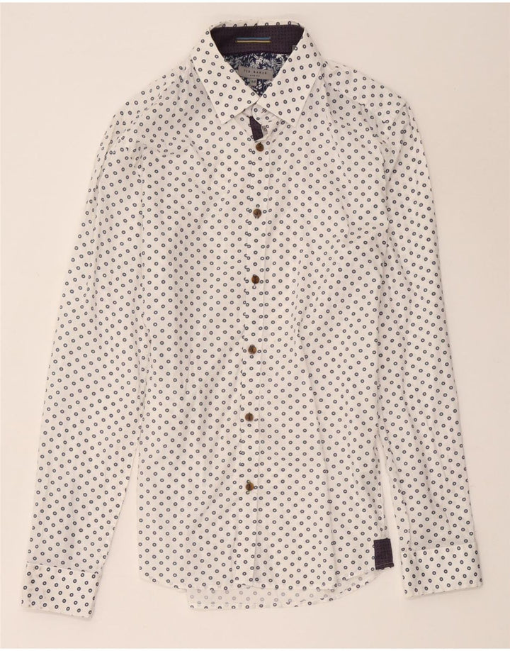 Koszula męska Ted Baker, rozmiar 15, 1/2, średnia biała, bawełniana w geometryczne wzory