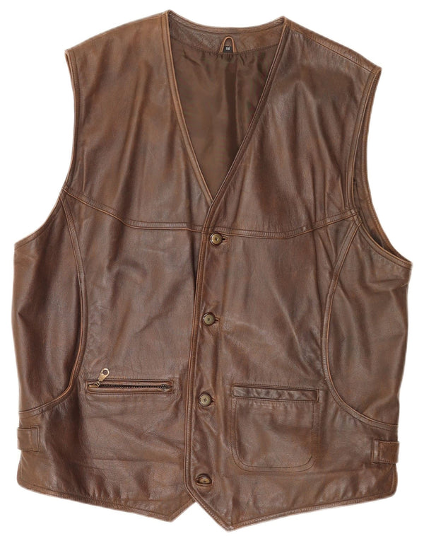 Vintage męska skórzana kamizelka IT 56 3XL brązowa
