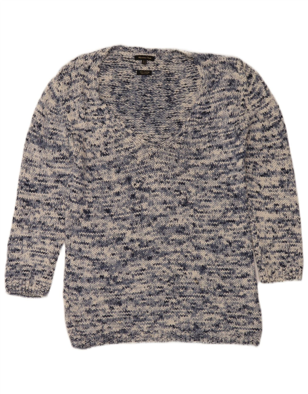 Sweter damski Massimo Dutti z dekoltem w kształcie litery V, UK 14, średni granatowy nakrapiany
