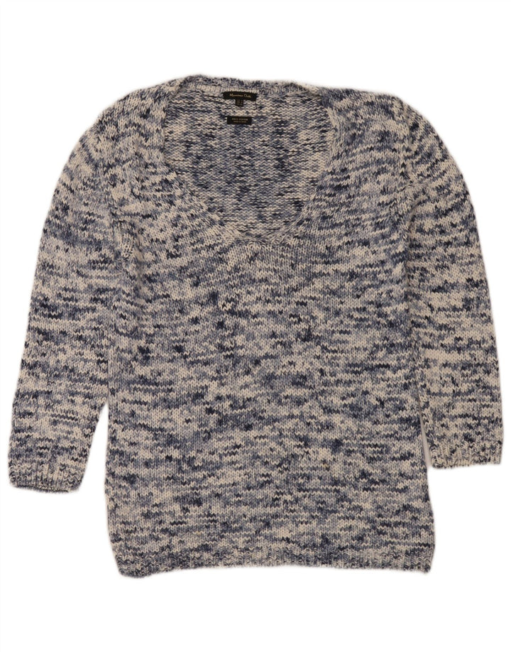 Sweter damski Massimo Dutti z dekoltem w kształcie litery V, UK 14, średni granatowy nakrapiany