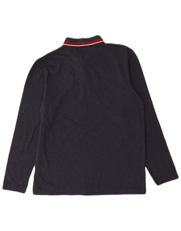 Hugo Boss Mens Long Sleeve Regular Fit Polo Shirt Large Navy Blue Striped