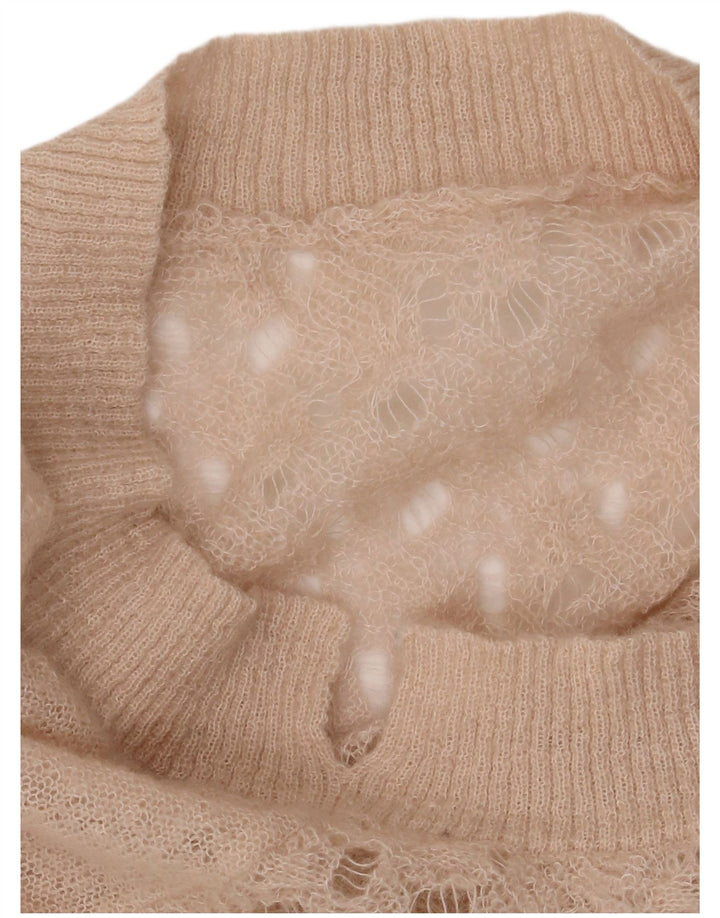 Damski sweter oversize VINTAGE z dekoltem w łódkę UK 16, duży, beżowy