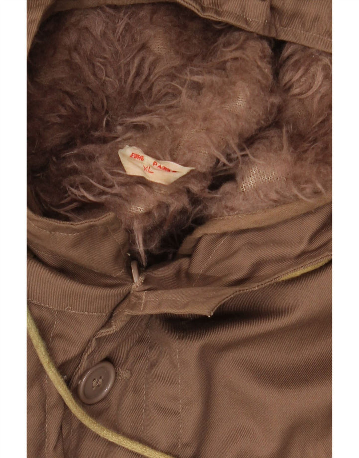 Męska kurtka parka z kapturem VINTAGE UK 42 XL, brązowy poliester