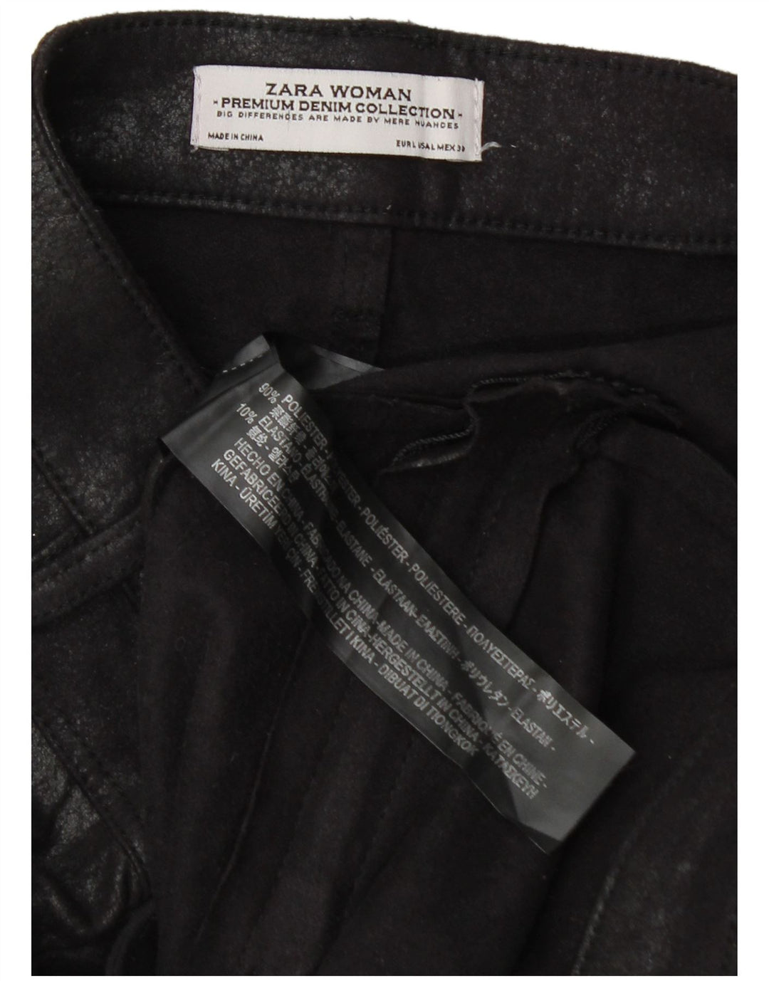 Damskie, obcisłe, przycięte spodnie Zara, duże, W30 L27, czarny poliester