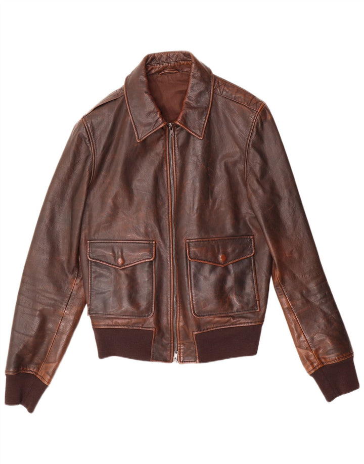 Męska kurtka skórzana typu bomber w stylu vintage IT 52, duża brązowa