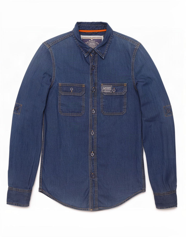 Męska koszula dżinsowa Superdry, mała, niebieska, bawełniana