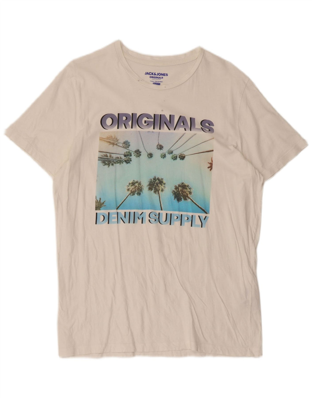 Męski T-shirt z grafiką Jack & Jones o regularnym kroju, duży, biały, bawełniany