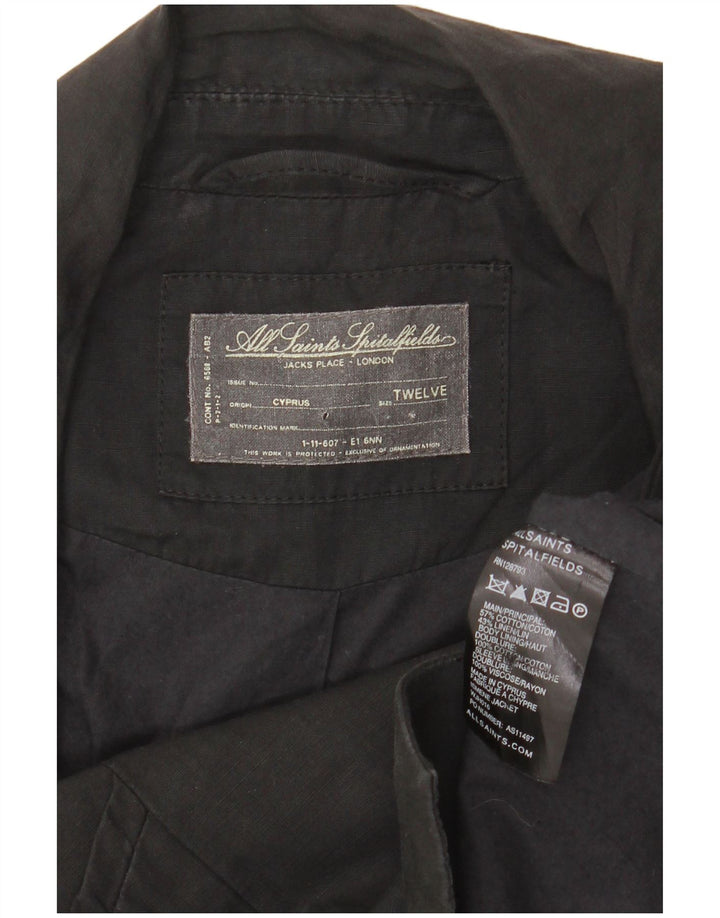 Damska marynarka All Saints zapinana na 3 guziki, UK 12, średnia czarna bawełna