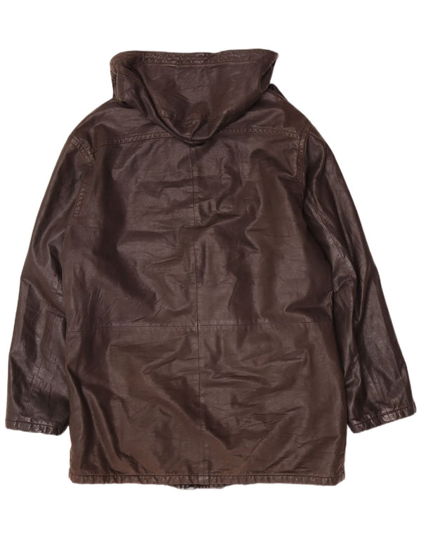 Vintage męski płaszcz skórzany z kapturem UK 42 XL brązowy