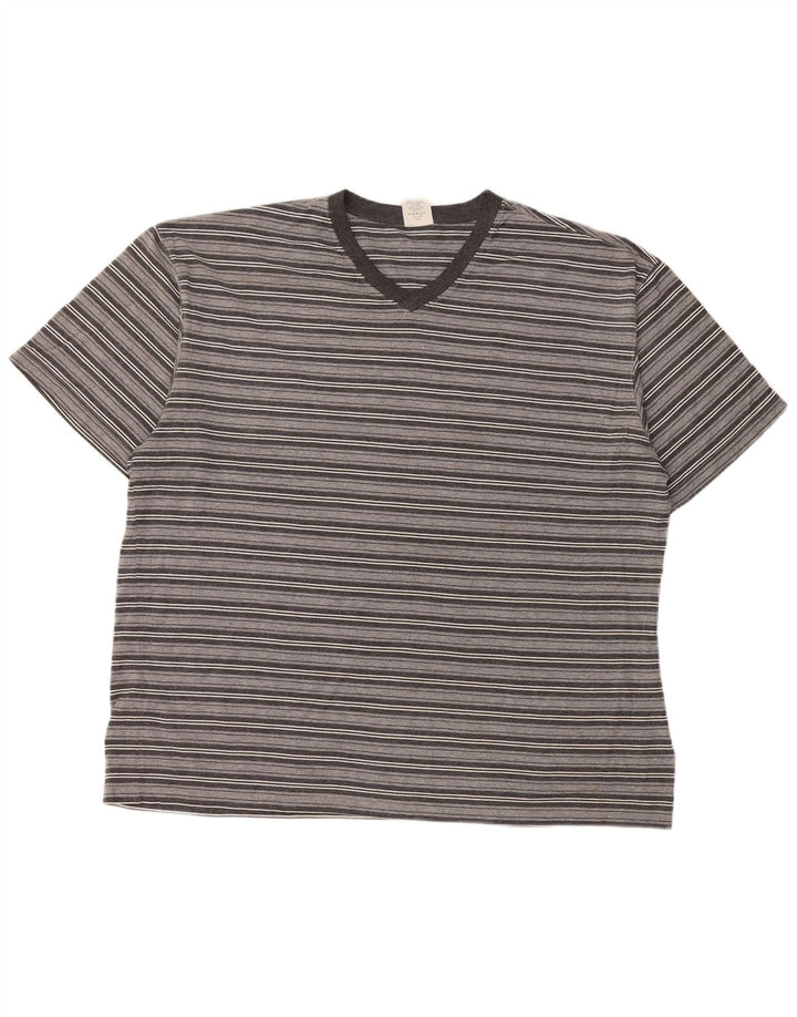 CALVIN KLEIN Męski T-shirt Top, duży, szary, bawełniany w paski