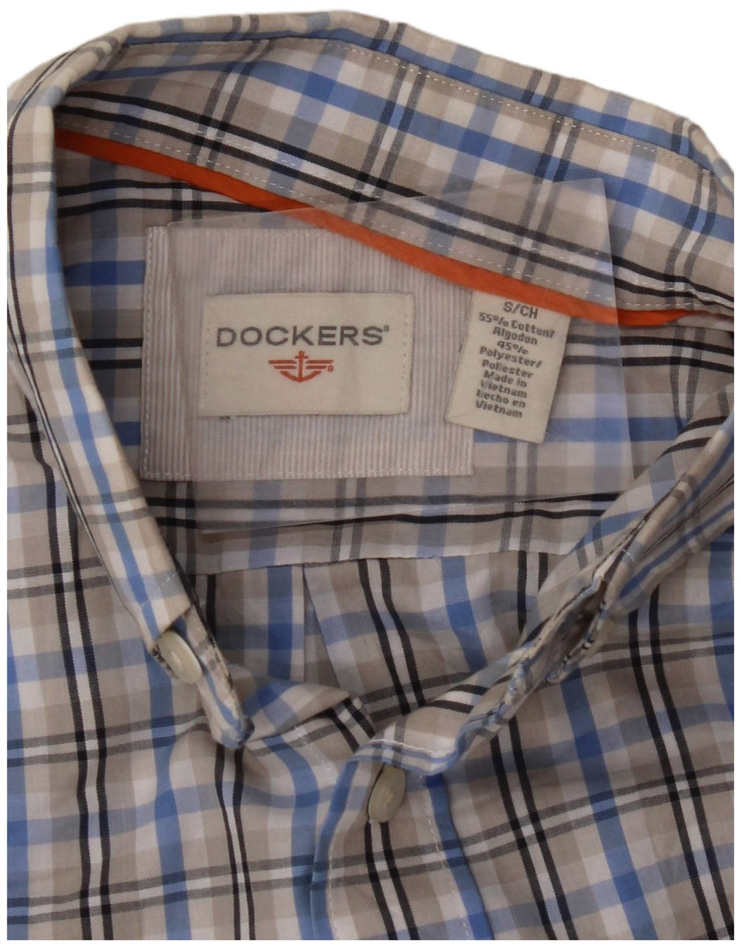 DOCKERS Męska koszula z krótkim rękawem, mała niebieska kratka, bawełniana