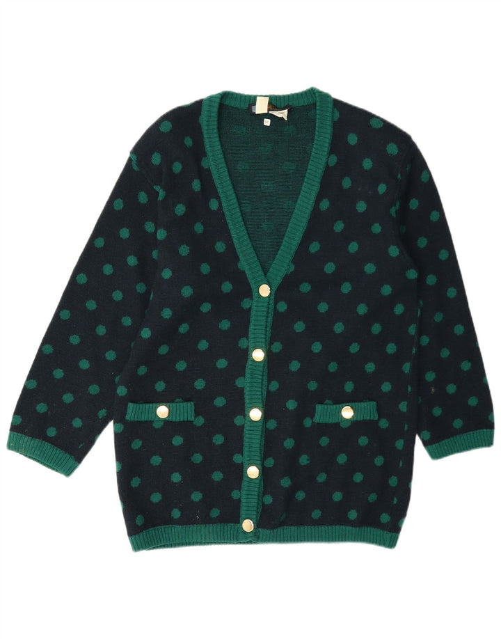 Sweter damski w stylu vintage, UK 14, średni granatowy, wełniany w kropki