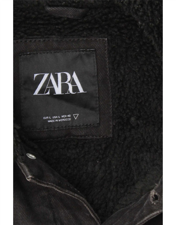 Męska kurtka jeansowa Zara Sherpa UK 40, duża, czarna, poliestrowa