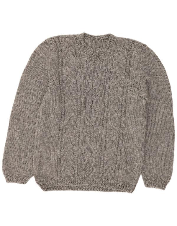 Męski sweter z okrągłym dekoltem w stylu vintage, średnio szary