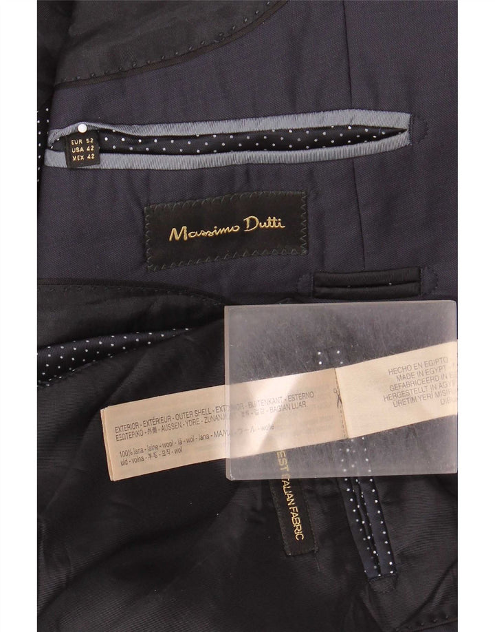 Męska marynarka zapinana na 2 guziki Massimo Dutti EU 52, duża granatowa wełna