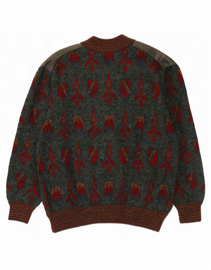Męski sweter rozpinany Ranger w abstrakcyjny wzór IT 52, duży, zielony poliamid