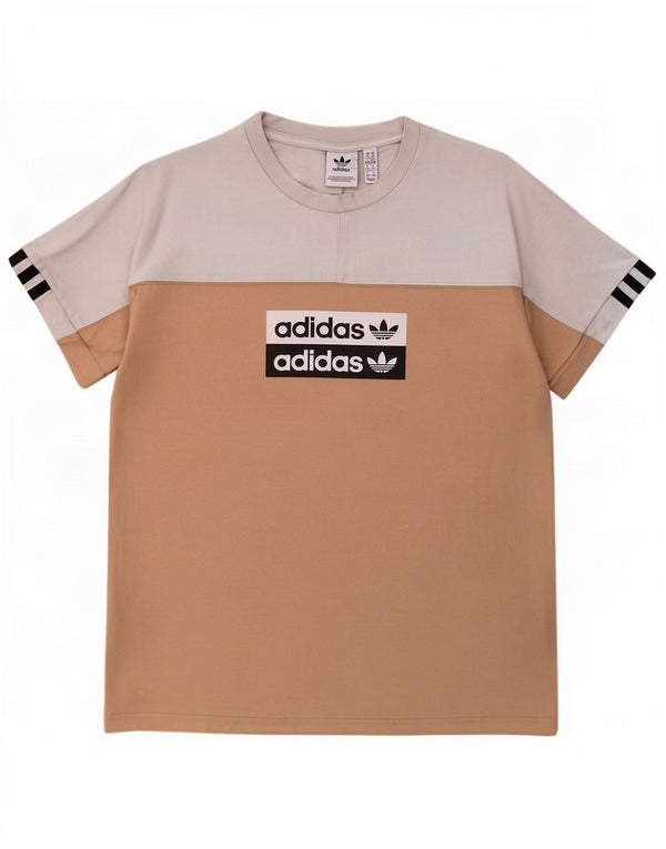 Damska koszulka z grafiką Adidas Top UK 14 Średnia biała bawełna z blokami kolorów