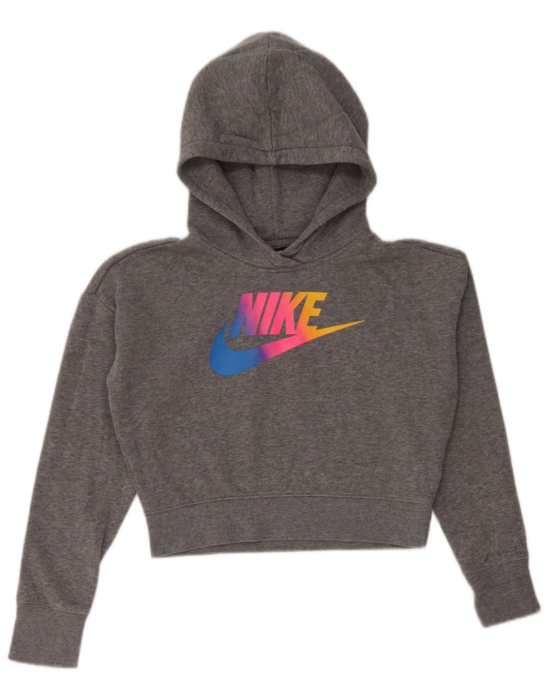 Dziewczęcy sweter z kapturem NIKE z grafiką, w rozmiarze 10-11 lat, średnio szary, nakrapiany