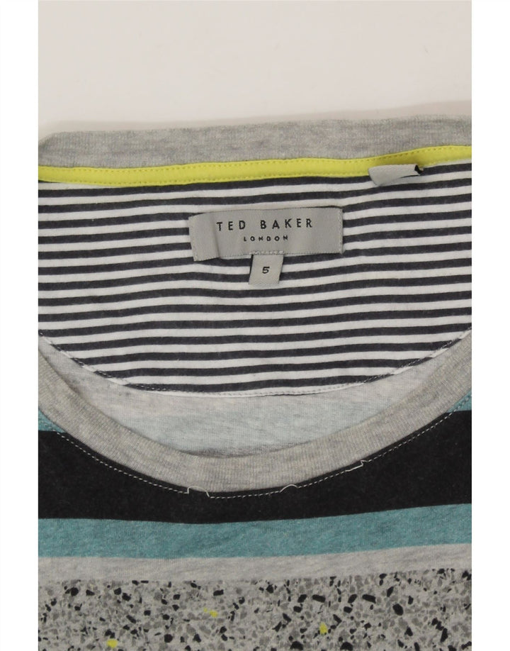 TED BAKER Mens T-Shirt Top Size 5 Large Grey Striped Cotton Vintage Ted Baker and Second-Hand Ted Baker from Messina Hembry 