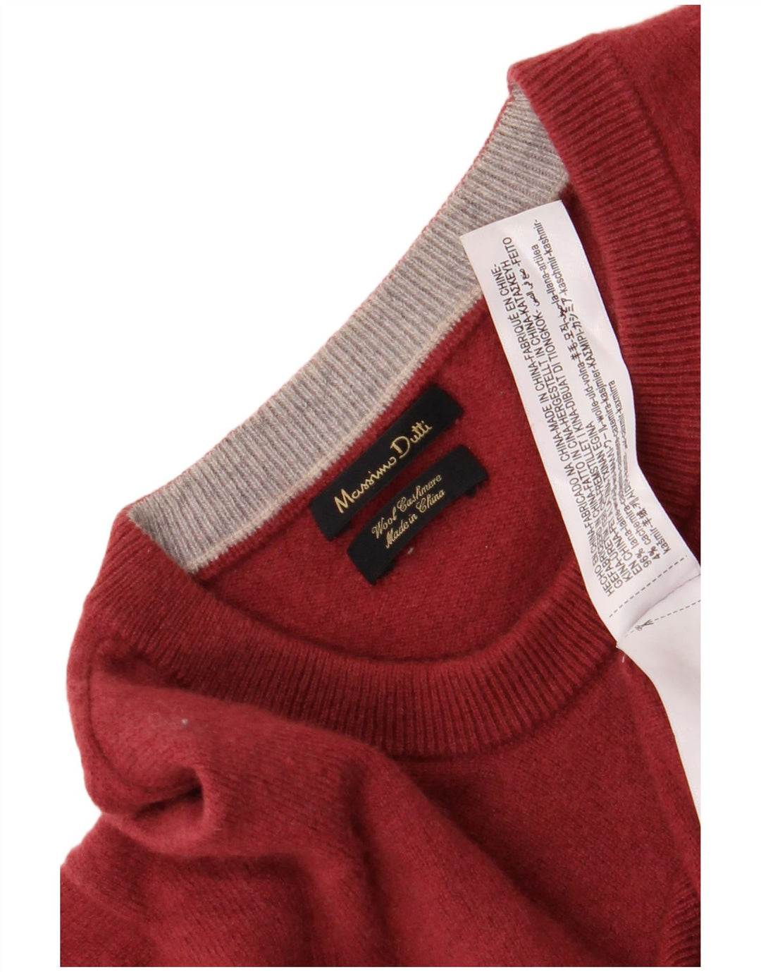 Męski sweter z okrągłym dekoltem Massimo Dutti XL, czerwona wełna