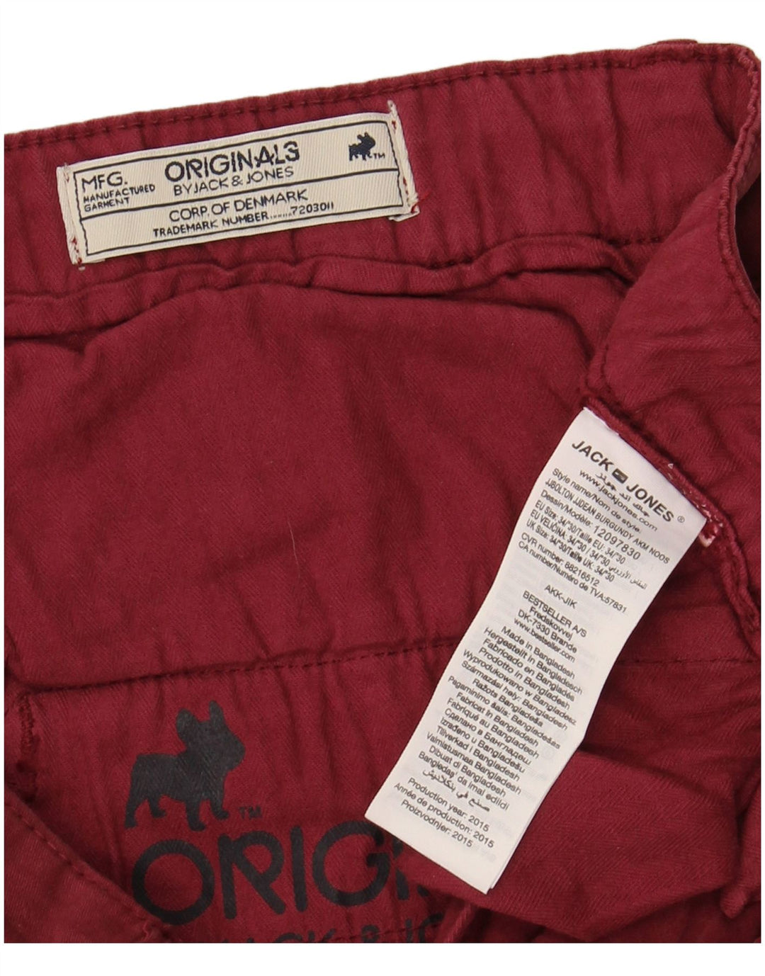 Męskie spodnie chino JACK & JONES Slim Fit W34 L30 Bordowa bawełna