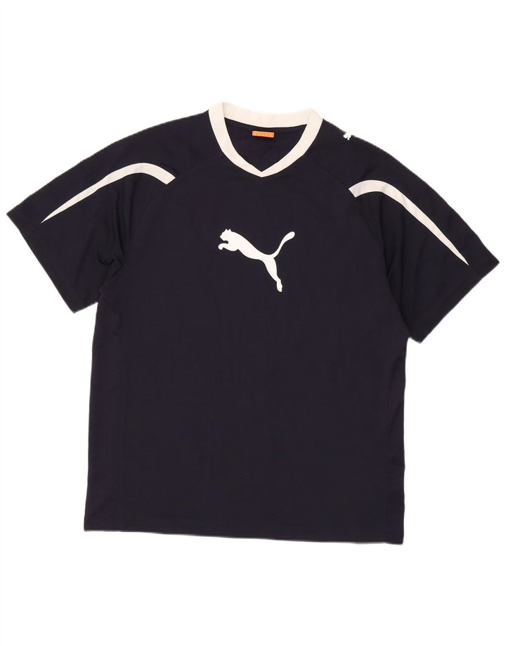 Męska koszulka z grafiką PUMA Top, średni granatowy poliester z blokami kolorów