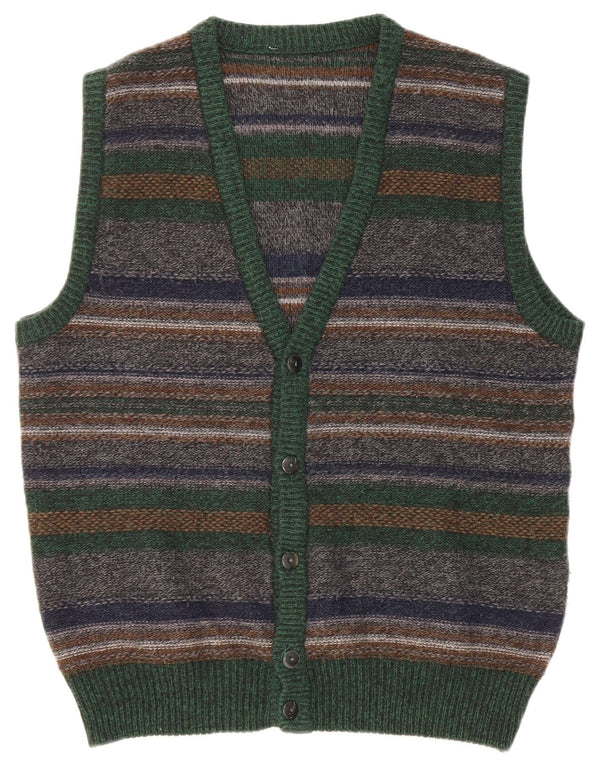 Męski sweter bez rękawów w stylu vintage, średniej wielkości, wielobarwny, wełniany w paski