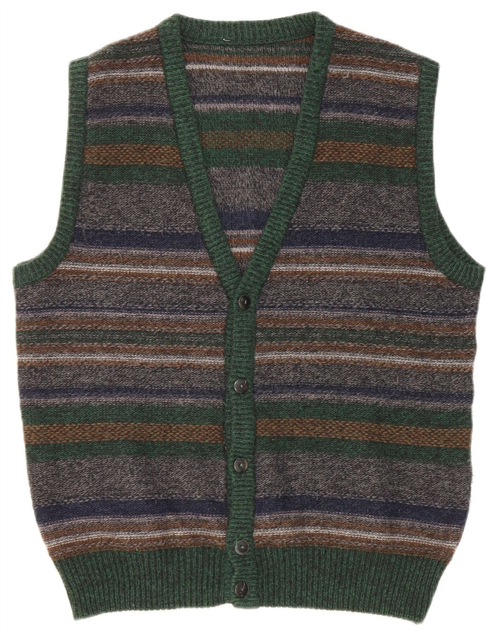 Męski sweter bez rękawów w stylu vintage, średniej wielkości, wielobarwny, wełniany w paski