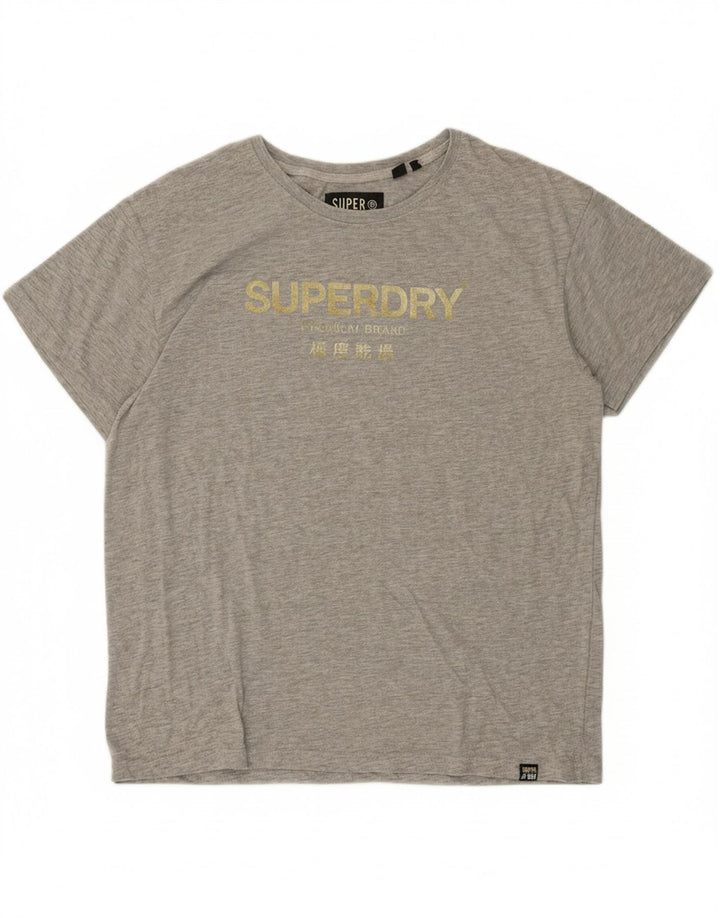 SUPERDRY Womens Graphic T-Shirt Top UK 14 Large Grey Vintage Superdry and Second-Hand Superdry from Messina Hembry 