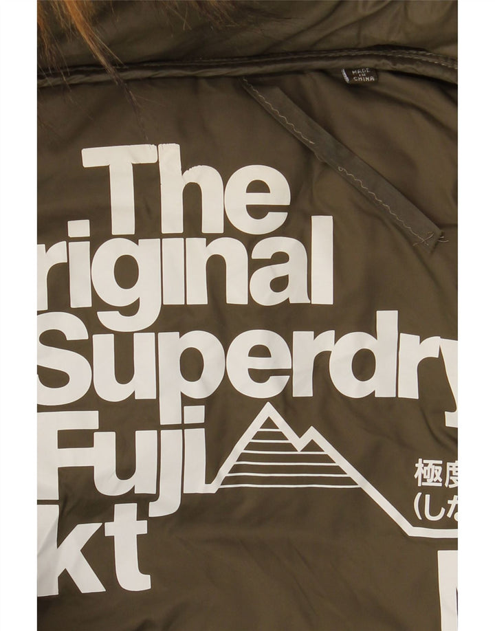 Damski ocieplany płaszcz z kapturem Superdry UK 14, średni nylon khaki