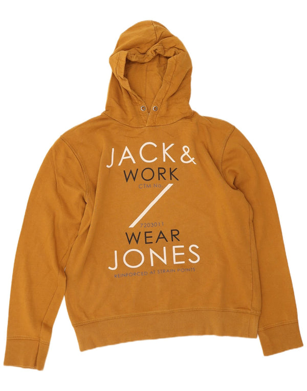 Męski sweter z kapturem i grafiką Jack & Jones XL, żółty, bawełniany