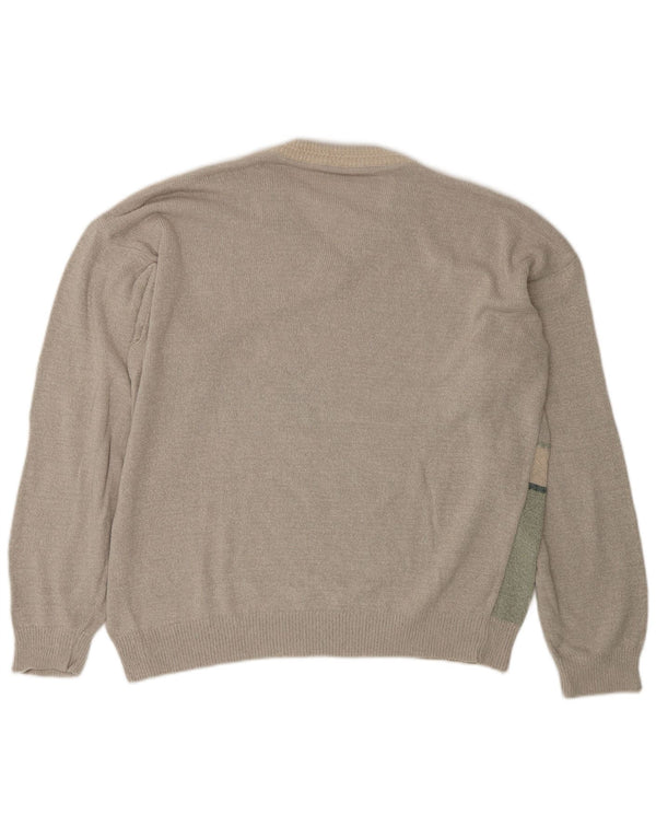 Męski sweter w stylu vintage z dekoltem w szpic IT 58 2XL Zielony geometryczny