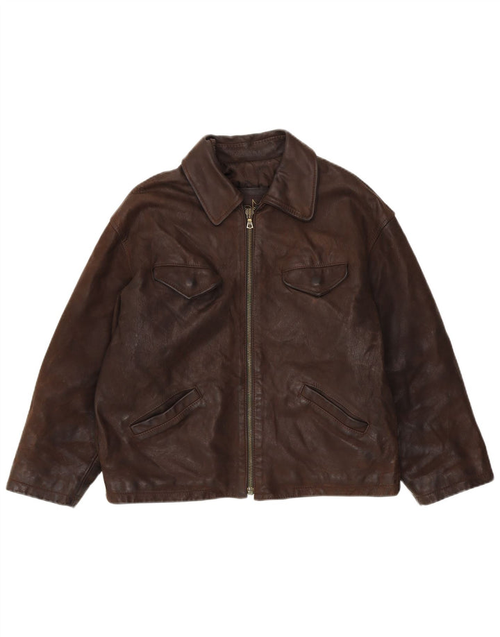 Vintage damska kurtka skórzana oversize IT 44 średniej wielkości brązowa skóra