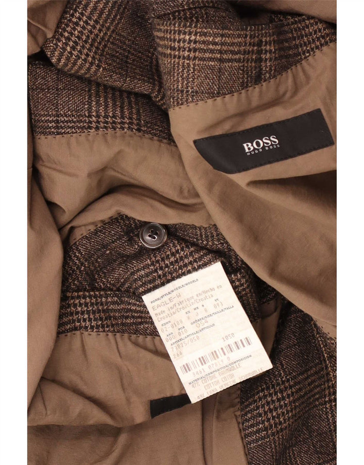Męska marynarka zapinana na 2 guziki Hugo Boss EU 52 2XL Brązowa bawełniana kratka