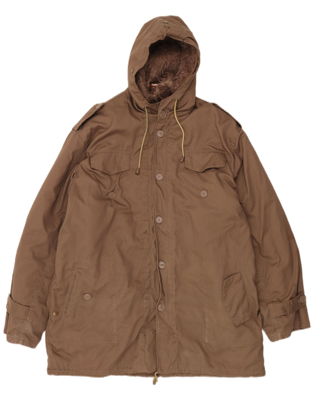 Męska kurtka parka z kapturem VINTAGE UK 42 XL, brązowy poliester