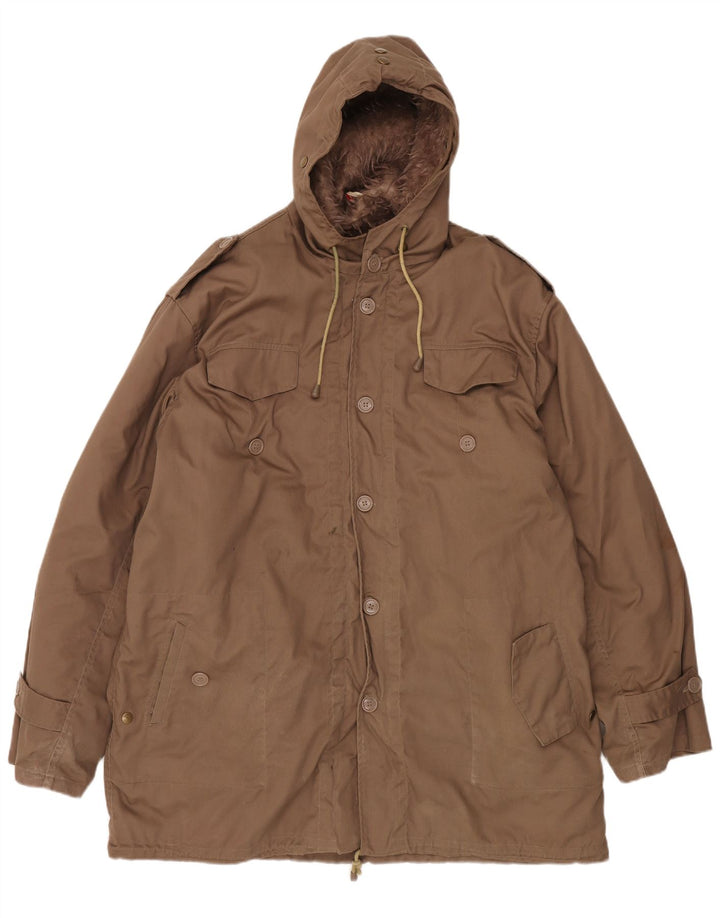 Męska kurtka parka z kapturem VINTAGE UK 42 XL, brązowy poliester