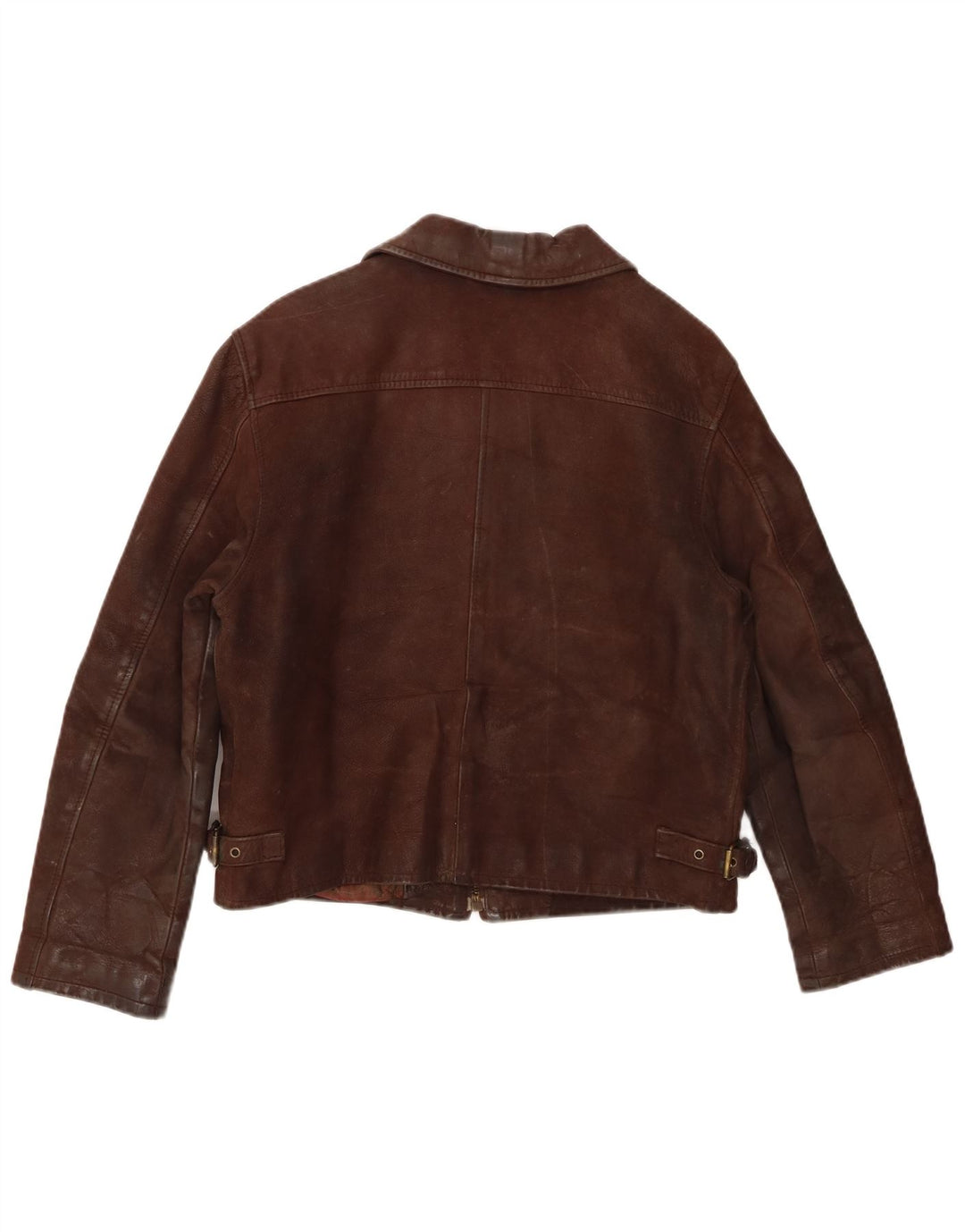 Vintage damska kurtka skórzana UK 14, średnia brązowa skóra
