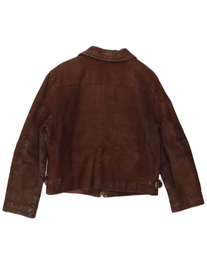 Vintage damska kurtka skórzana UK 14, średnia brązowa skóra