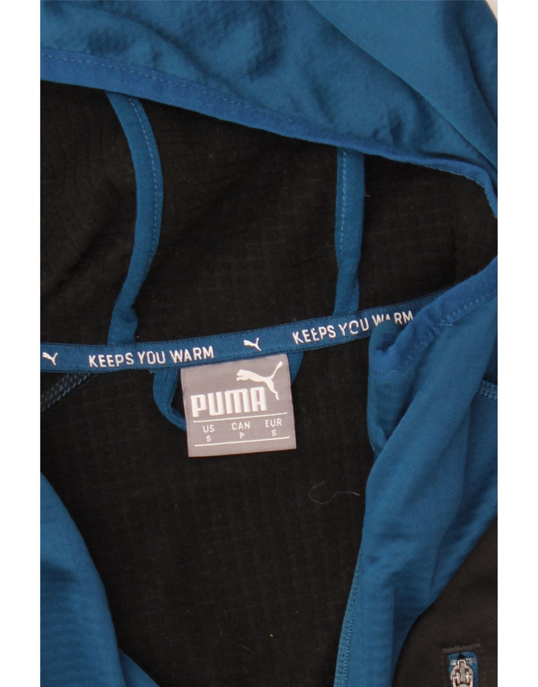 Męski sweter Puma z kapturem i zamkiem błyskawicznym, mały, niebieski, z blokami kolorów