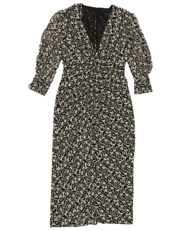 Topshop Damska drobna sukienka maxi z rękawem 3/4 UK 4 XS, czarna w kwiaty, poliester